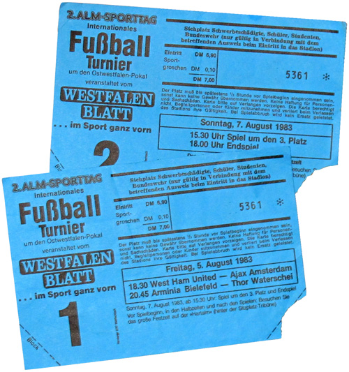 arminia-bielefeld-international-ostwestfalen-pokal Arminia Bielefeld international Eintrittskarten Ostwestfalenpokal 1983, Thor Waterschei, Ajax Amsterdam