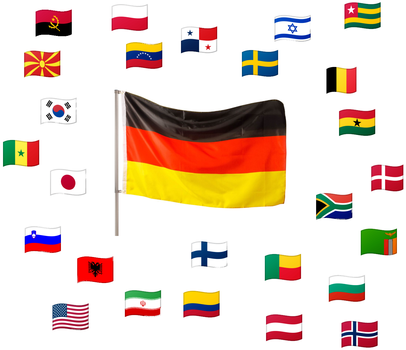 Einige Länderflaggen von Arminia Bielefelds deutschen und ausländischen A-Nationalspielern